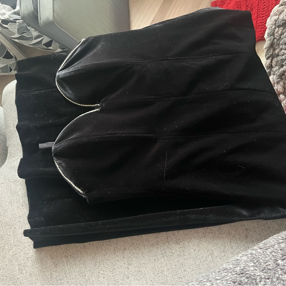 NWT Zara Black Velvet Strapless Bustier Midi Dress